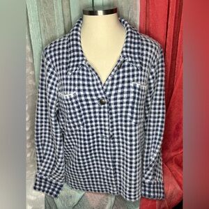 Max Studio Navy and White Gingham Button jacket